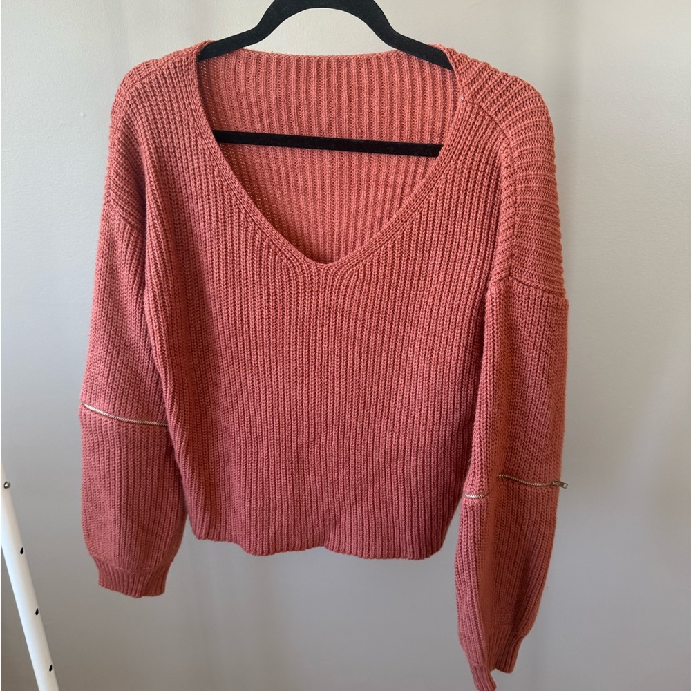 Elegant V-Neck Sweater in Warm Coral